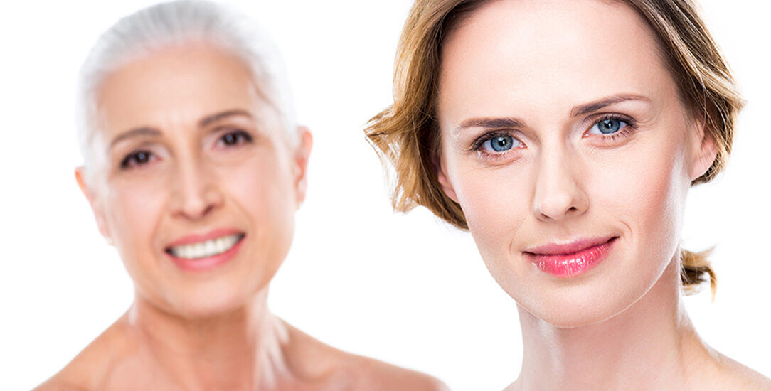 Zdjęcie przedstawia różne zabiegi estetyczne na starzenie się skóry, takie jak botoks, kwas hialuronowy i laseroterapia, które pomagają w regeneracji skóry i poprawie jej wyglądu.